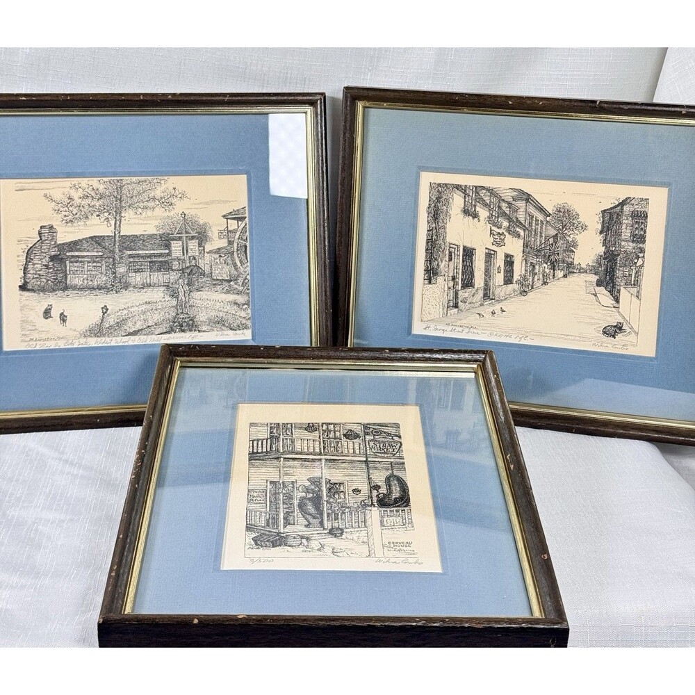 Set Of 3 VTG Framed Art Work Prints Signed By Florida  Artist Wilma Combs 1970s